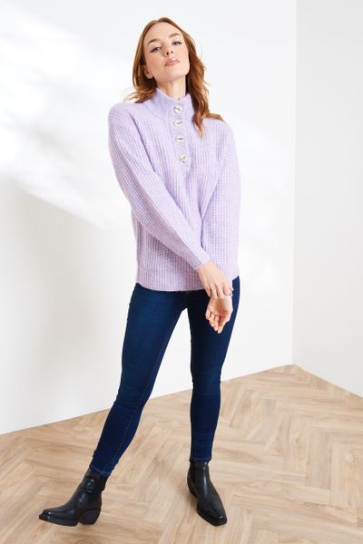 Online Exclusive Lilac Knitted Funnel Neck Jumper