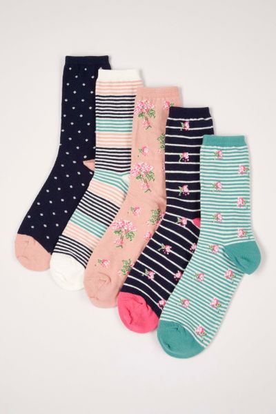 5 Pack Pink Floral socks