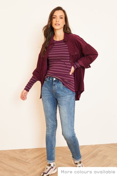 Plum Stripe Long Sleeve Fitted top
