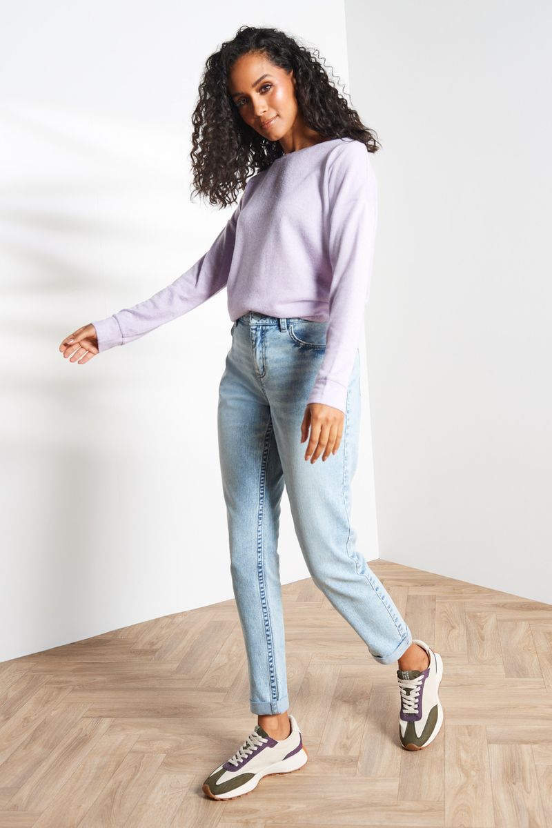 Acid Wash Roll Relaxed Leg Jeans