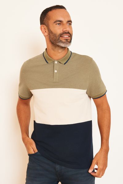 Khaki Colour Block Polo shirt