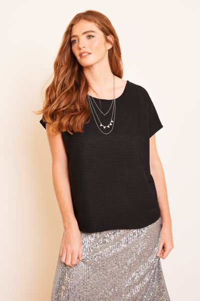 Black Woven Top with Necklace