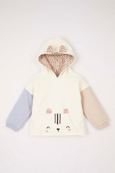 Colour Block Animal Embroidered Hoodie