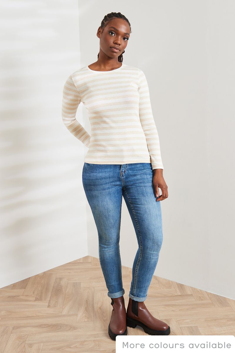 Oatmeal Stripe Fitted Long Sleeve Top