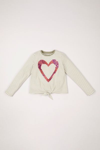 Stripe Sequin Heart T-shirt