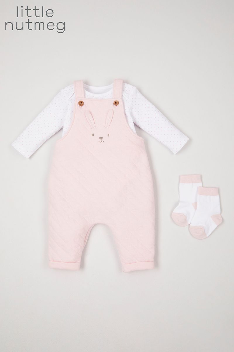 Little Nutmeg Pink Quilted Dungaree Set