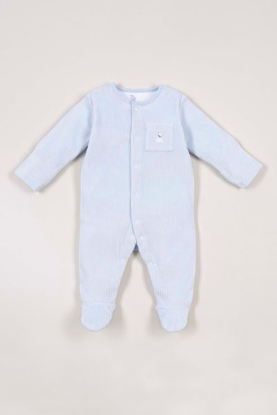 Little Nutmeg Blue Velour Sleepsuit