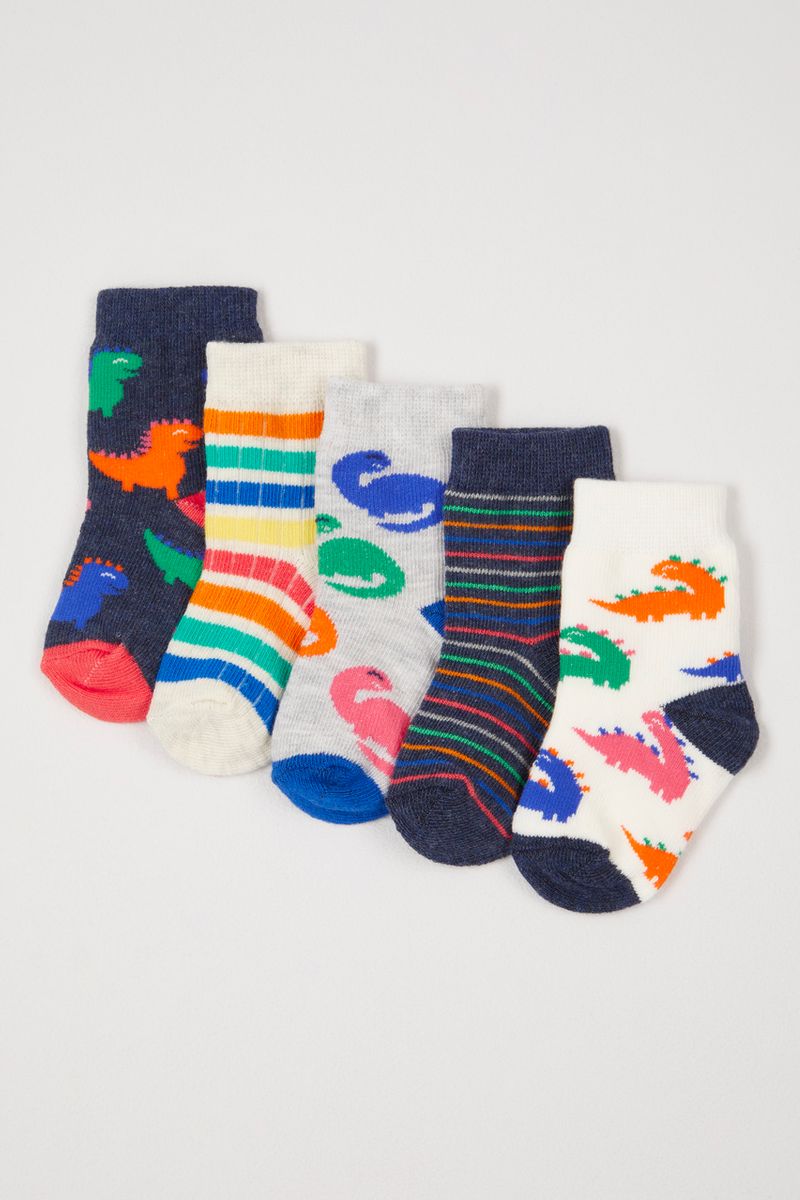 5 Pack Dino & Stripe Socks