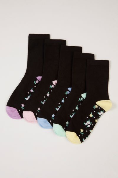 5 Pack Pastel Floral Footbed socks