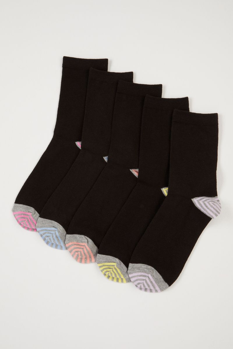 5 Pack Bright Stripe Heel & Toe socks