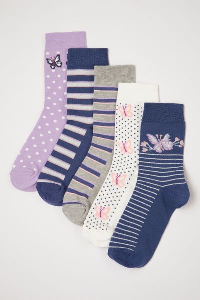 5 Pack Butterfly Purple Flexitop socks