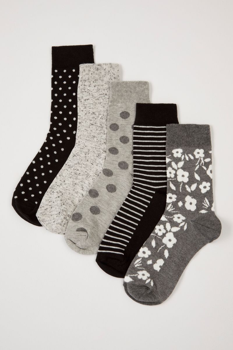 5 Pack Grey Flexitop socks