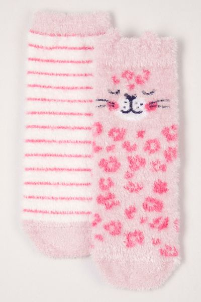 2 Pack Pink Cat Cosy Socks