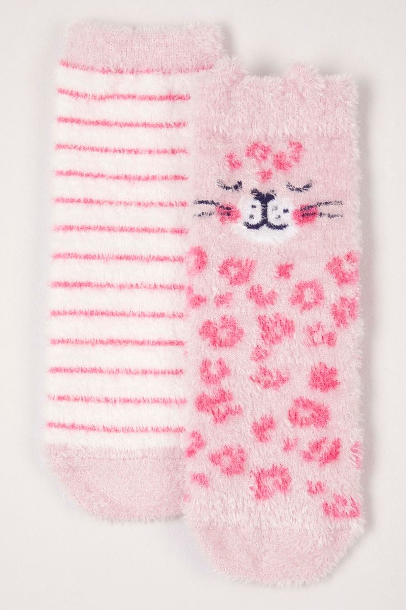 2 Pack Pink Cat Cosy Socks
