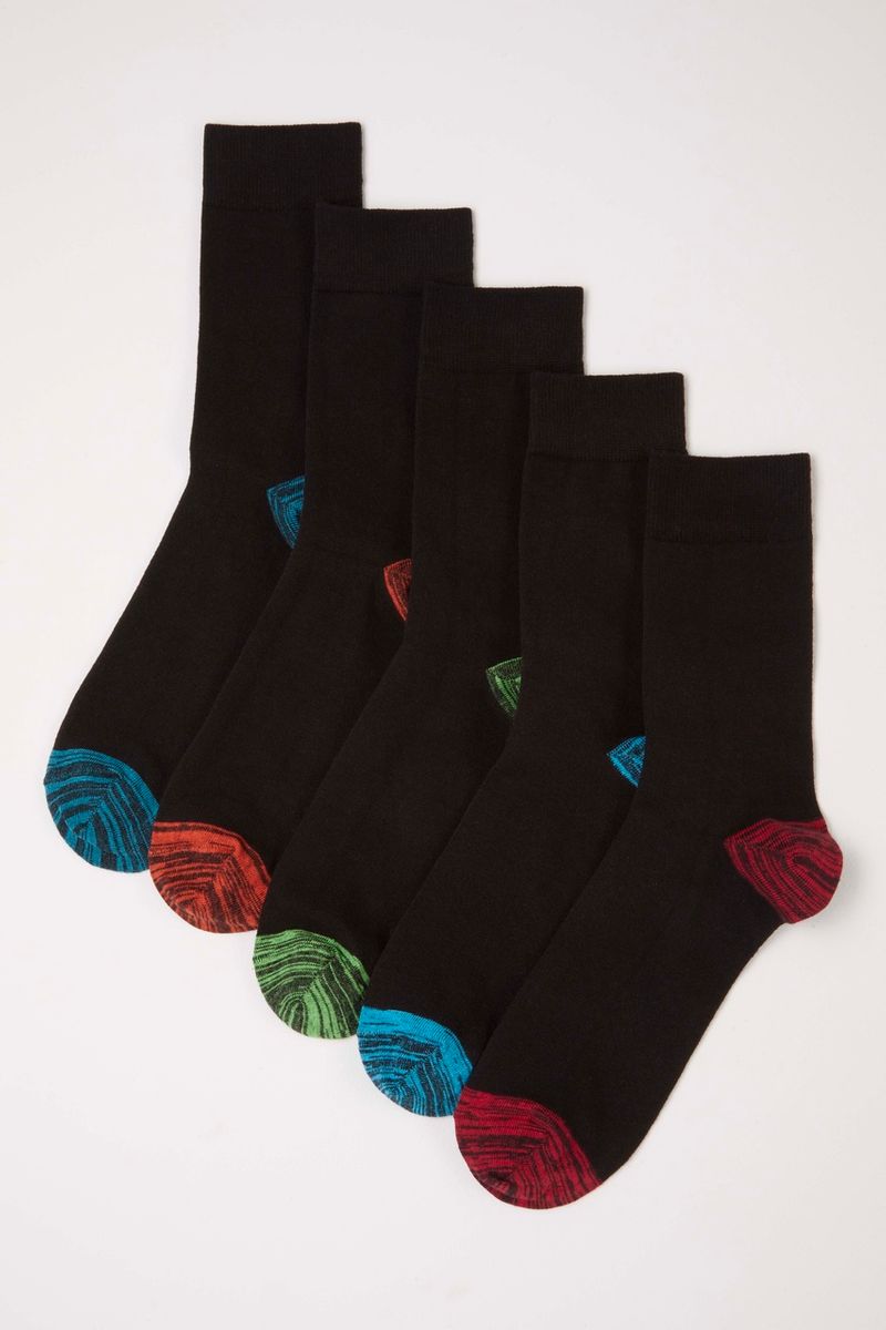 5 Pack Dark Marl Colour Heel & Toe socks