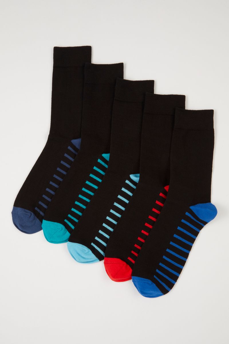 5 Pack Stripe Footbed socks