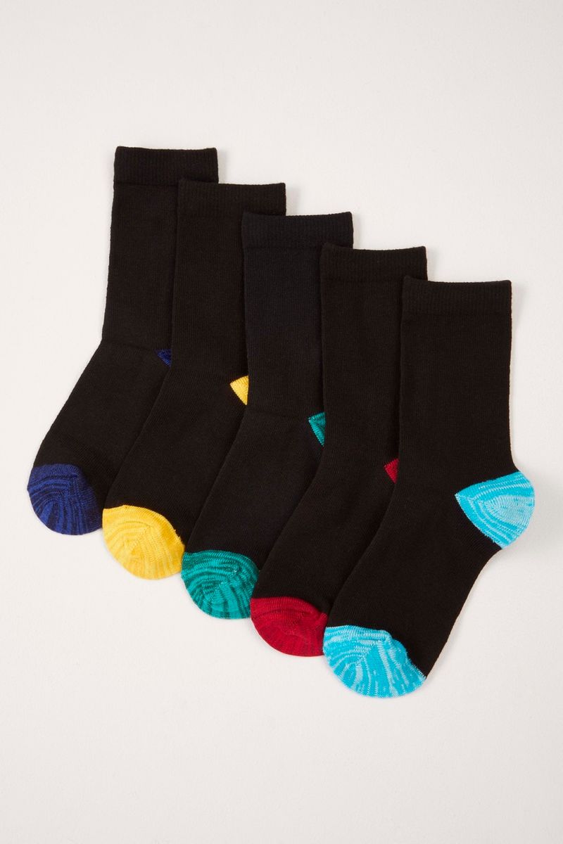 5 Pack Black Colour Heel & Toe socks