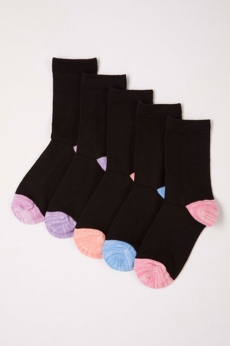 5 Pack Black Pastel Marl Heel & Toe socks