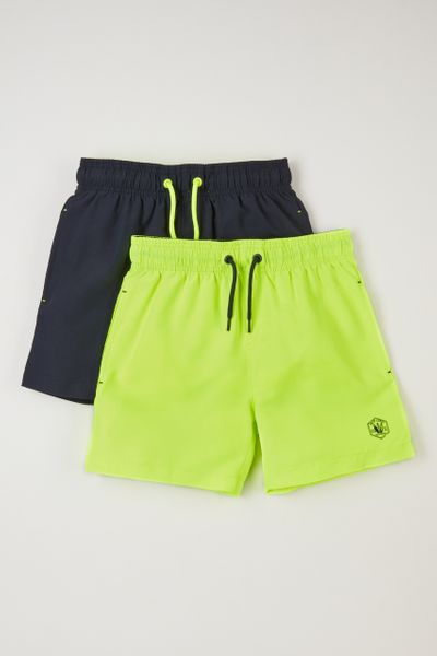 2 Pack Neon Yellow & Navy Swim Shorts 1-14yrs