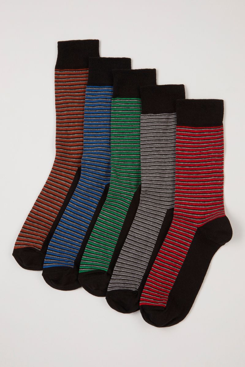 5 Pack Fine Stripe Flexitop socks