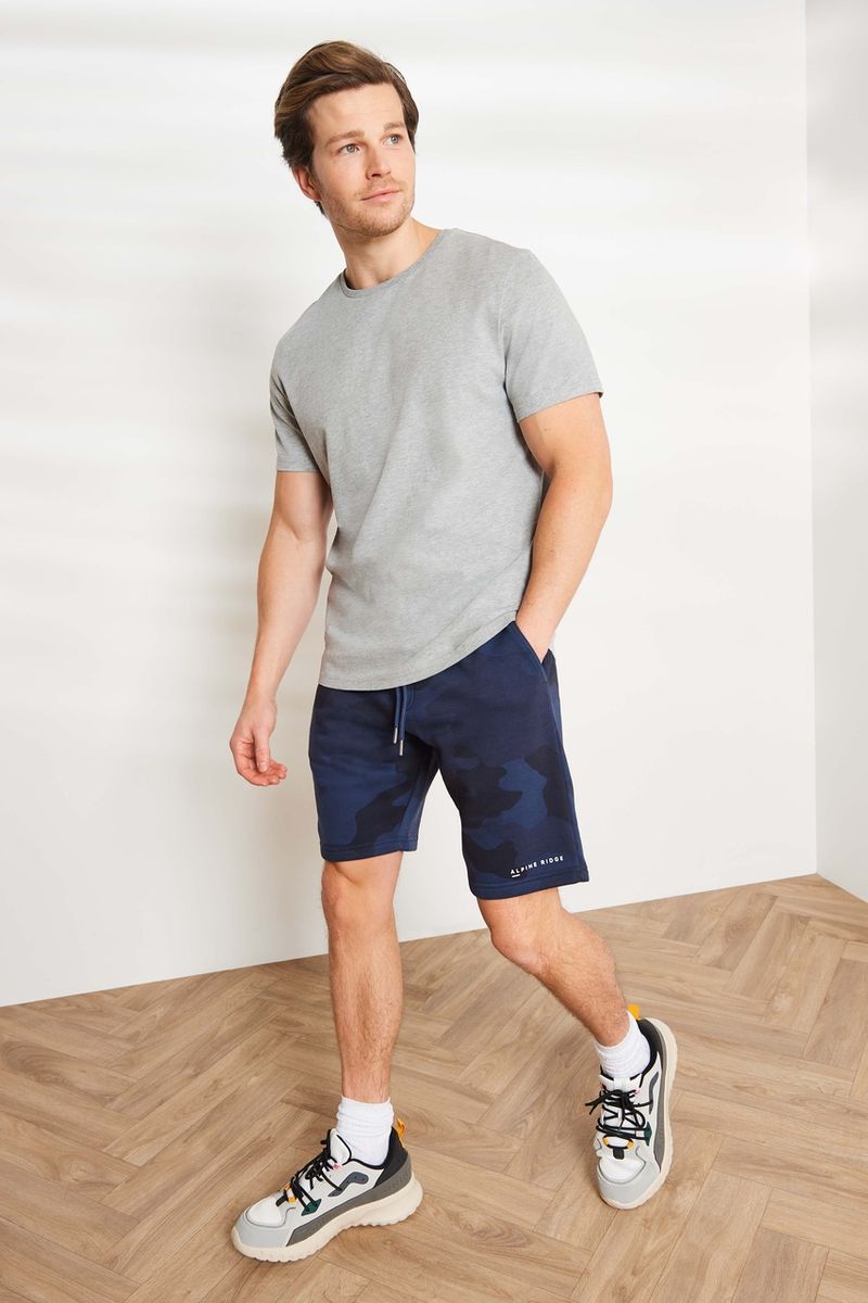 Navy Alpine Ridge Print Sweat Short