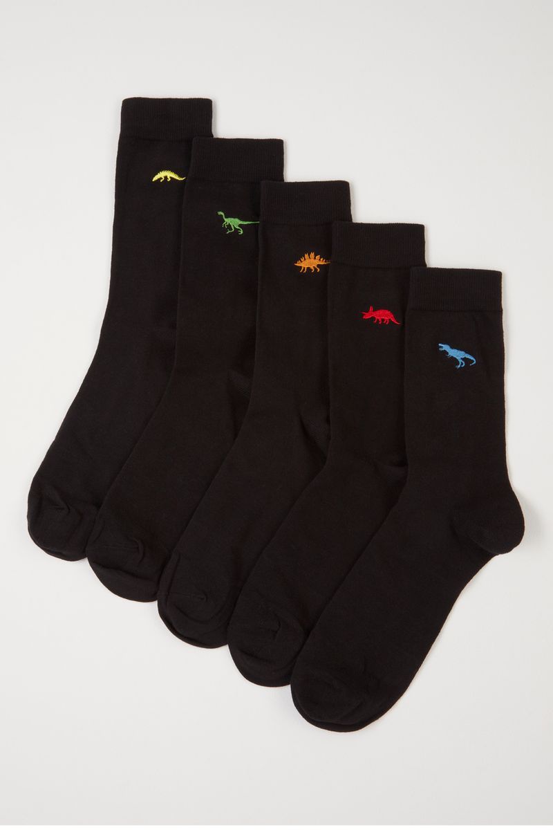 5 Pack Adults Embroidered Dinosaur socks