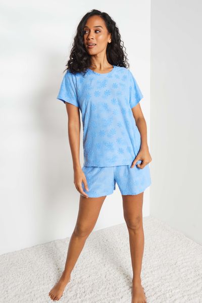 Blue Daisy Towelling Short Pyjama Set