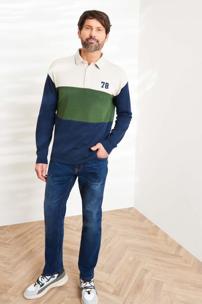 Navy Colour Block Rugby Polo Shirt