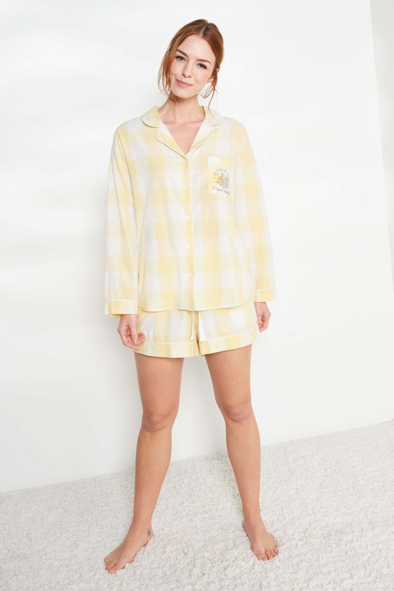 Lemon Check Embroidered Pyjama Set